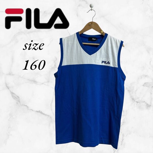 FILA フィラ タンクトップ 160cm ブルー 綿100% ノースリーブ キッズ 子供服 夏服 袖なし 海用 夏服 ランニング