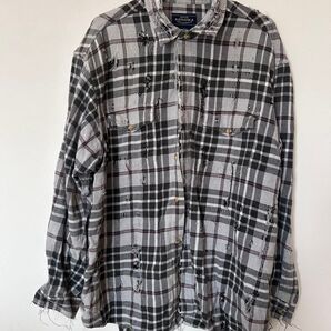 ダメージ加工 チェックシャツ