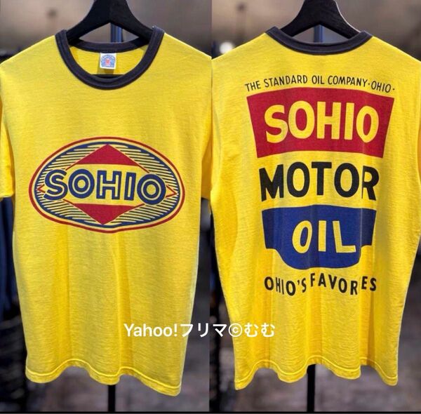 【美品】BOOTLEGGERS ブートレガーズ SOHIOソハイオ 石油OIL 両面プリントTシャツ黄sizeMフリーホイーラーズ