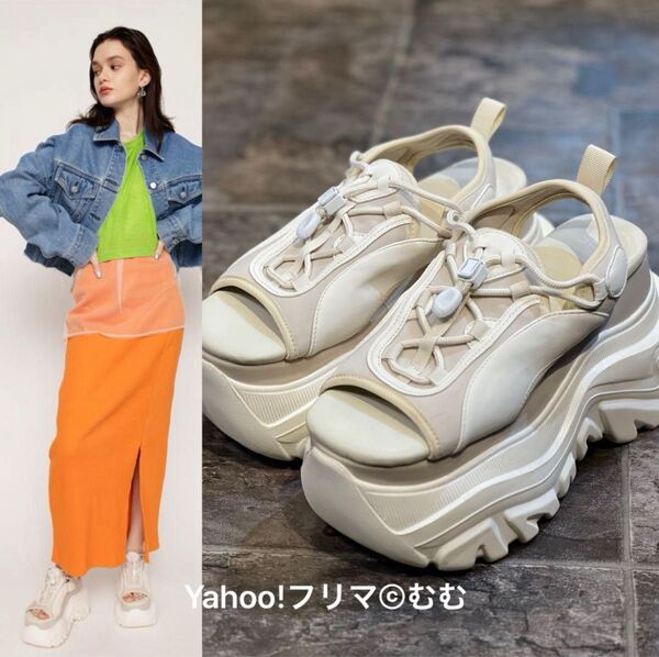 【美品】SLY スライ CHUNKYチャンキー厚底テックスニーカーサンダル 白アイボリーsizeM(23.5−24.0微調整可能)