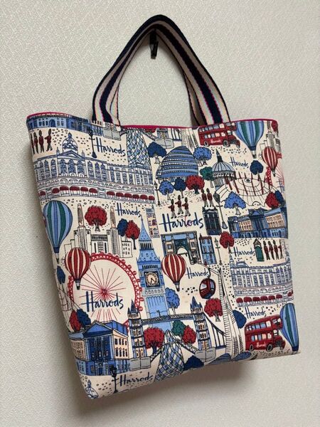 ハロッズ 背面ラミネート トートバッグ ハンドメイド