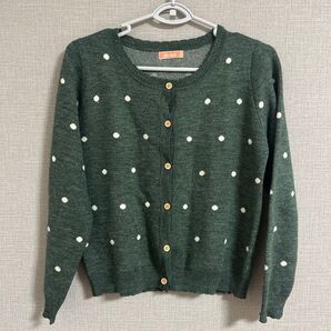 ドット グリーン カーディガン M