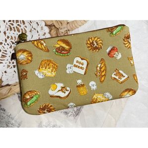 ☆ハンドメイド☆ ドーナツ パン ブレット 犬 ふんわり フラットポーチ【L】