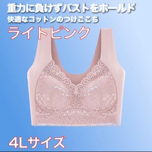 快適 ナイトブラ 【ライトピンク】 4L レディース 下着 就寝中のホールド力 シームレスブラ ブラジャー