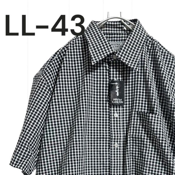 未使用タグ付き 半袖カジュアルシャツ ギンガムチェック柄ワイシャツ LL-43