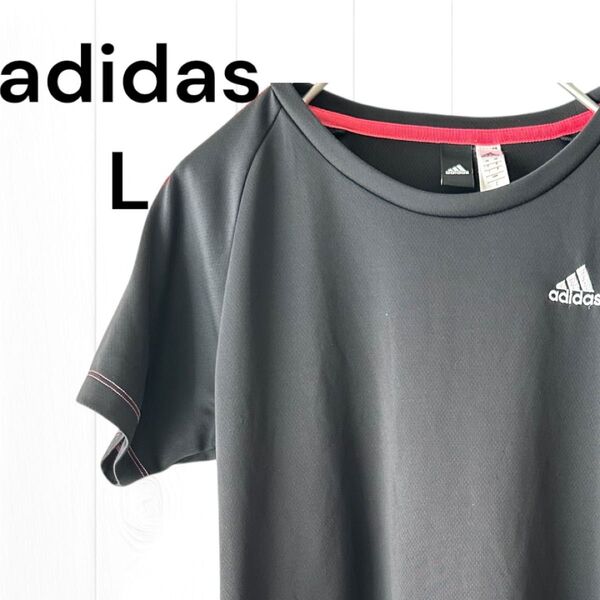 adidas L 半袖シャツ トップス ブラック/ピンク フィットネス スポーツ ウェア Tシャツ トレーニング用