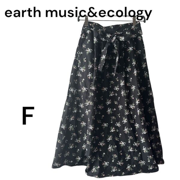 earth music&ecology ロングスカート小花柄ブラックF