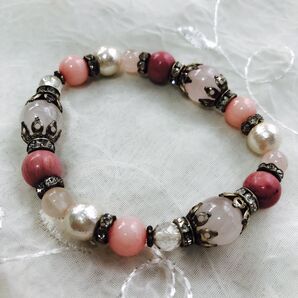 レディース 天然石とローズクォーツのブレスレット ピンク アクセサリー