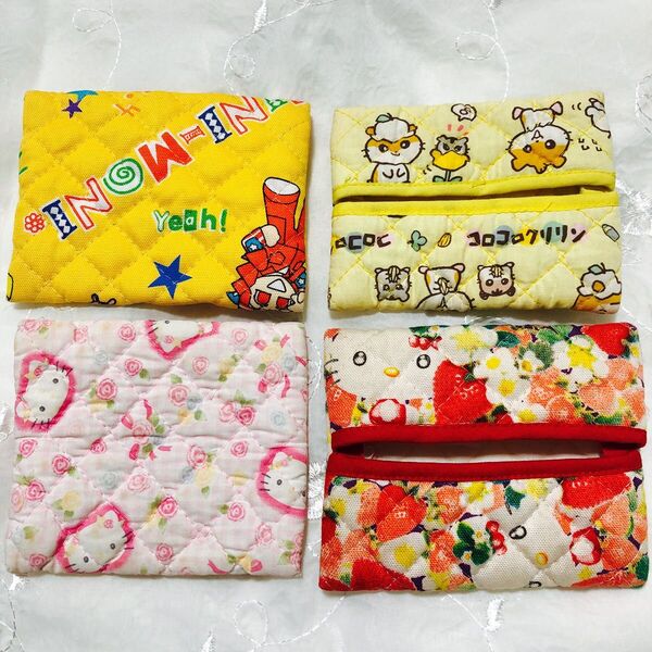 ハンドメイド ポケットティッシュケースカバー キティ コロコロクリリン ミニモニ 4個セット