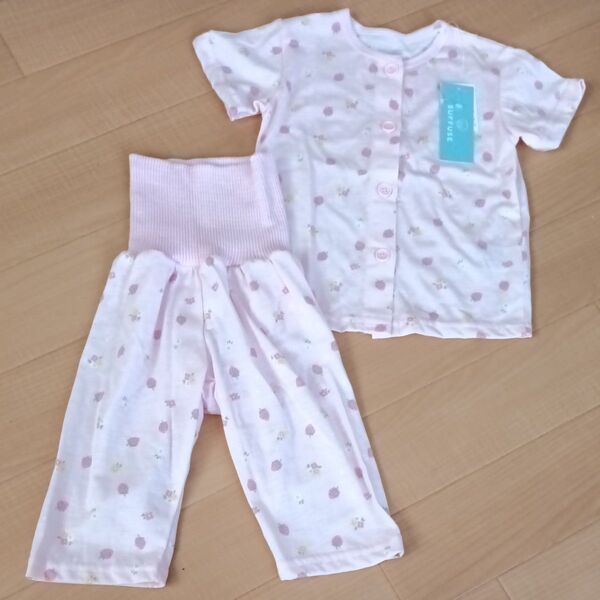 新品 ベビー キッズ 半袖 パジャマ 腹巻き 女の子 前開き ボタン 80 夏用