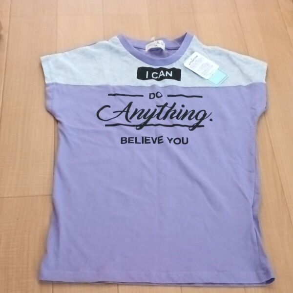 新品 キッズ 女の子 半袖 Tシャツ ロゴT 150 パープル 紫