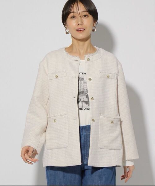 定価18,700円 Elura(エルーラ)華やか ツイードジャケット 結婚式 入学式 卒業式 オフィス カジュアル デニムコーデ