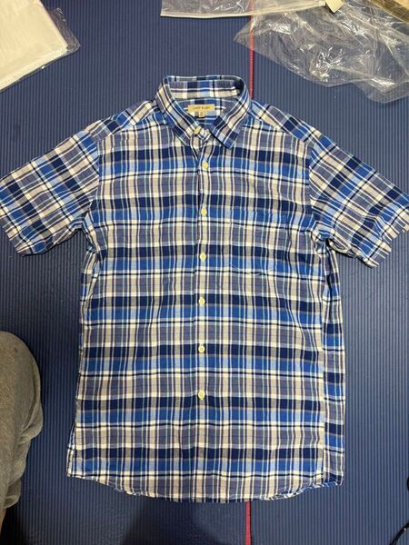 ユニクロ 【美品】ブルーチェック ボタンダウン 半袖シャツ M