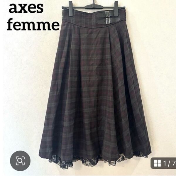 axes femme アクシーズファム ベルトデザイン チェックスカート