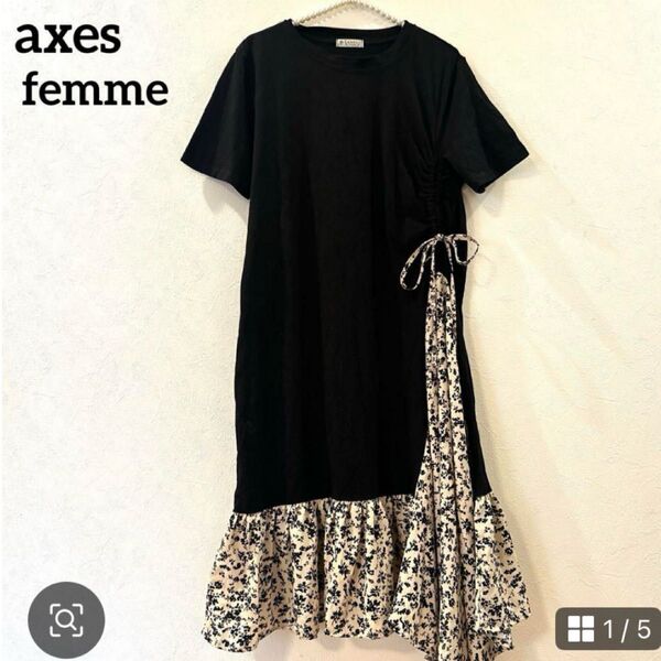 axes femme アクシーズファム 小花柄 半袖ワンピース カットソーワンピース