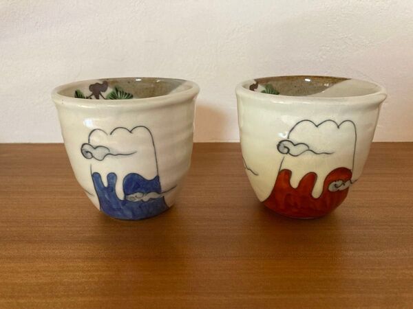 【新品】波佐見焼 陶房青 あおば窯 フリーカップ 湯呑み 手描き 富士山 ペア 陶器 湯飲み