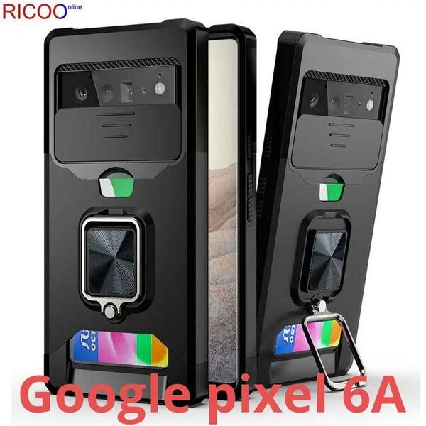耐衝撃性Google Pixel6 A リング ケースTPU/PC黒ブラック 頑丈 丈夫/画面保護 レンズカバー/グーグルピクセル