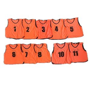 【中古/洗濯済み】ビブス 10枚セット サッカー フットサル 練習着 オレンジ 9番欠番 3番のみほぼ未使用 まとめ売り