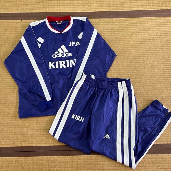 adidas JFA KIRIN ピステ 上下セット 日本代表 ビンテージ 3本ライン ロゴ入り