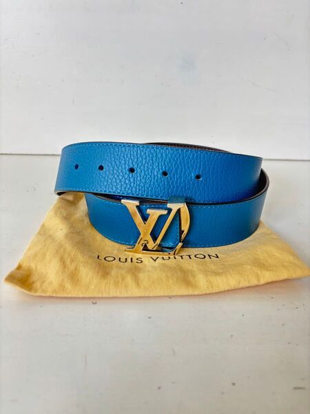LOUIS VUITTON ルイヴィトン サンチュール イニシアル ブルー ブラウン レザー M9153 ベルト リバーシブル
