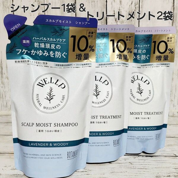 増量 WELLP(ウェルプ) 薬用スカルプケアシャンプー&トリートメント モイスト 詰め替え