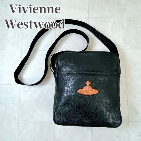 激レア★Vivienne Westwood ヴィヴィアンウエストウッド ショルダーバッグ クロスボディ シボ革 レザー ブラック