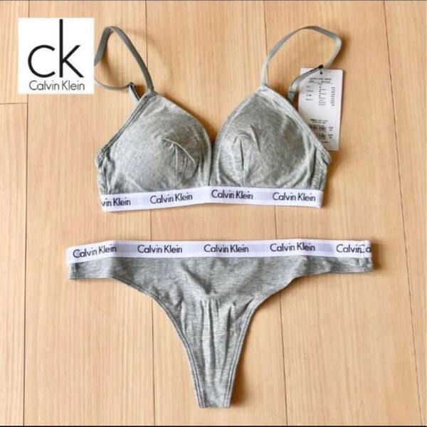 【正規品】カルバンクライン ブラ Tバック セット グレー XS/S ブラショーツセット Calvin Klein