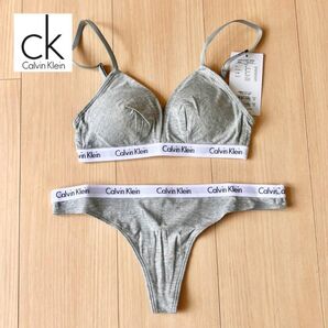 【正規品】カルバンクライン ブラ Tバック セット グレー XS/S ブラショーツセット Calvin Klein