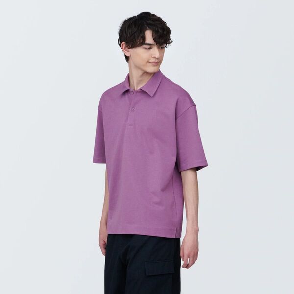 MUJI 無印良品 紳士 涼感UVカット ワイド五分袖 ポロシャツ ピンク Mサイズ 2,990円