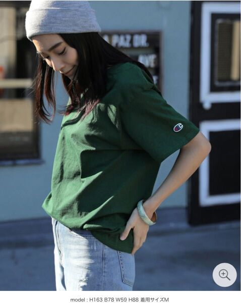 チャンピオン オーセンティック Tシャツ レディース オーバーサイズ コットン 半袖 ロゴTシャツ グリーン M