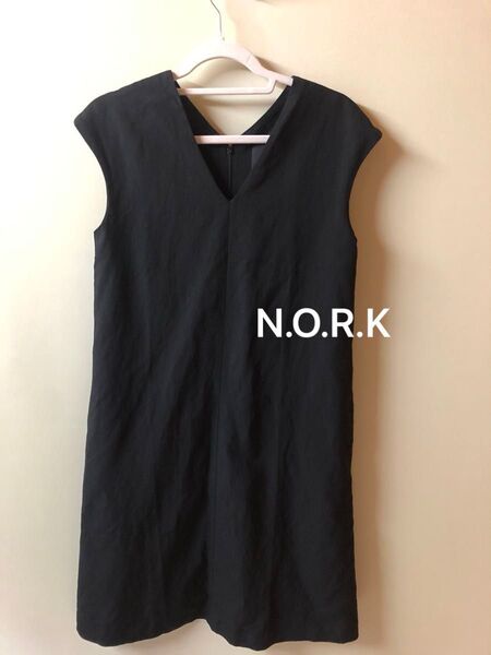 ノーク NORC ワンピース チュニック Vネック ノースリーブ サイズ2 黒 麻 レーヨン