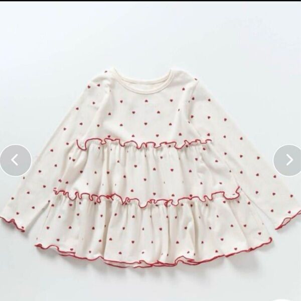 SALE【試着のみ120cm】apres lescoursハート長袖シャツ カットソー ベビー服ドット柄