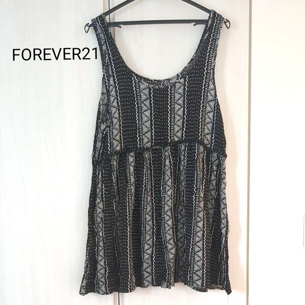 FOREVER21 ノースリーブワンピース ミニワンピース エスニック柄 Aライン