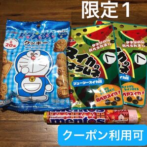 【ファッションクーポン利用可】ドラえもん パ ミルク風味クッキー付属、メントスとスイカのタネラムネ