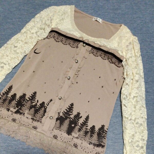 axes femme 長袖カットソー アクシーズファム M レース ベージュ