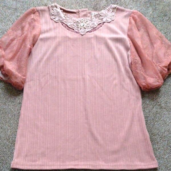 axes femme ピンク トップス レース 袖透け感 半袖 夏 M アクシーズファム