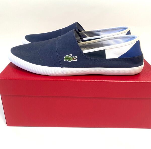 LACOSTE ネイビー スリッポン スニーカー キャンバス