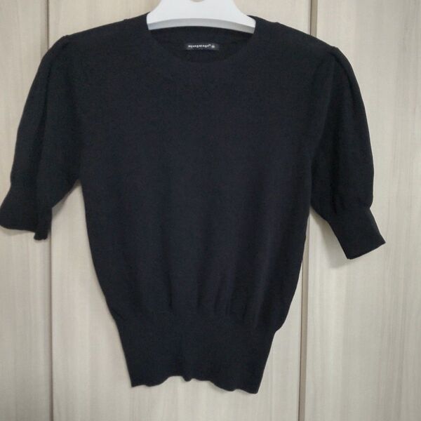 アクアガレージ パフ袖ニット (M) 黒 美品 半袖 サマーニット