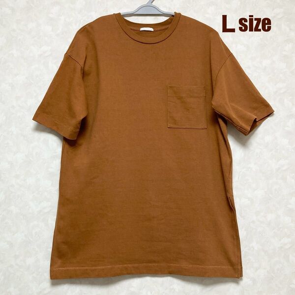 GU ヘビーウエストオーバーサイズTシャツ(5分袖) Lサイズ 茶色