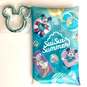東京ディズニーリゾート ランド シー スイスイサマー 夏 お土産 ミッキーシェイプのカラビナ付き マルチケース カードコインケース