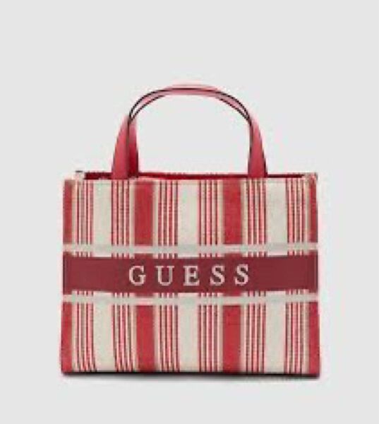 【美品】GUESS ゲス トートバッグ 赤 ストライプ ボーダー