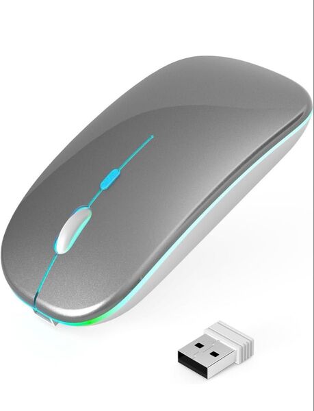 Bluetooth接続&USB接続端子付ワイヤレスマウス【Type-C充電式】7色ライトWindowsMacAndroidシルバー