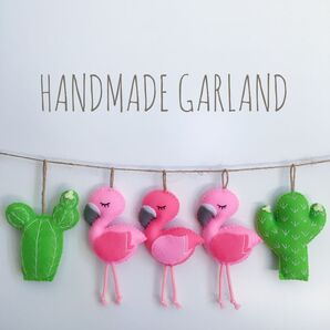 **フラミンゴ & サボテン 夏 ガーランド**ハンドメイド5個セット