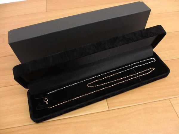 美品 K18×Pt850 カットボール コンビ チェーン ロングネックレス