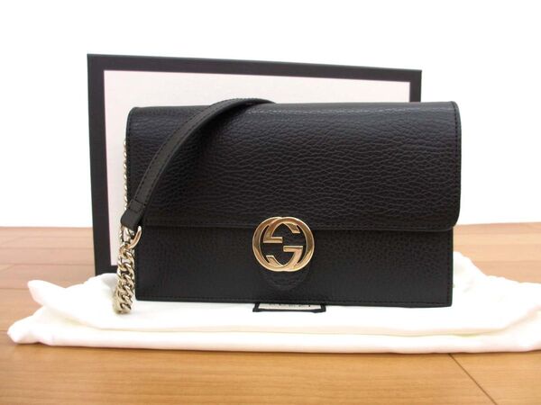 美品 GUCCI グッチ 615523 インターロッキングG チェーンウォレット ショルダーバッグ クラッチバッグ
