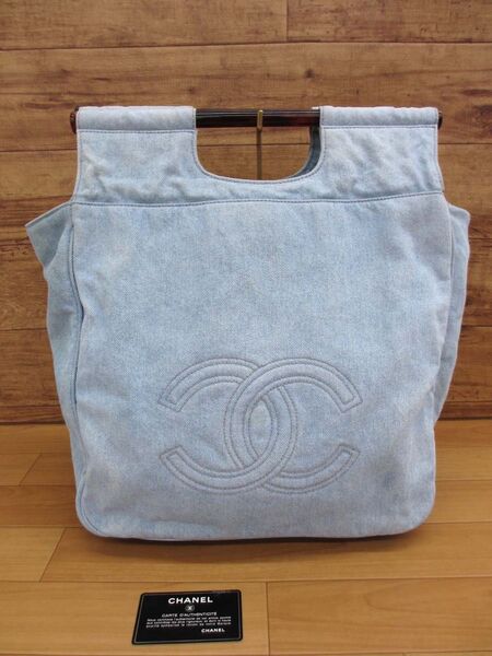 美品 シャネル CHANEL べっ甲ハンドル デニム トートバッグ ハンドバッグ