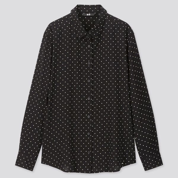 UNIQLO ユニクロ|レーヨンプリントブラウス(ドット・長袖)