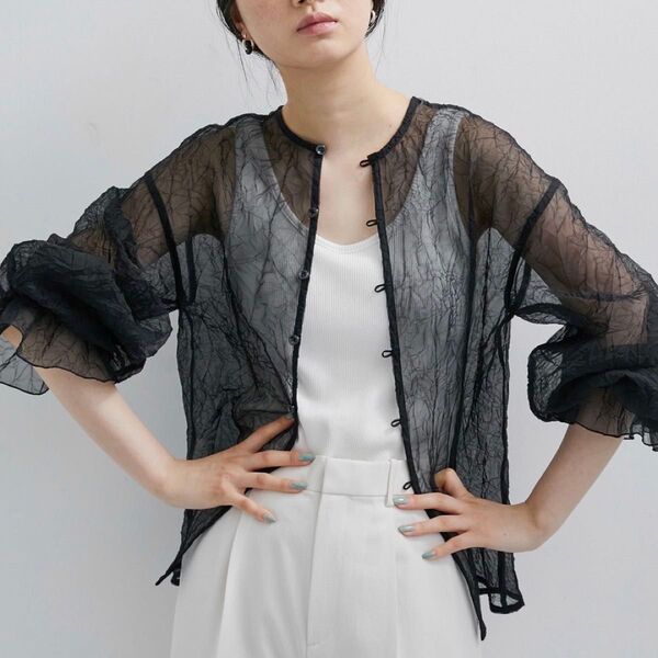 【美品】ADAM ET ROPE' |【サステナブル】2WAYシュリンクブラウス