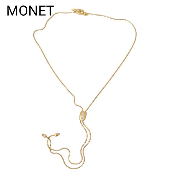 美品 MONET ループタイ タイネックレス ゴールド モネ ヴィンテージ アンティーク ラインストーン