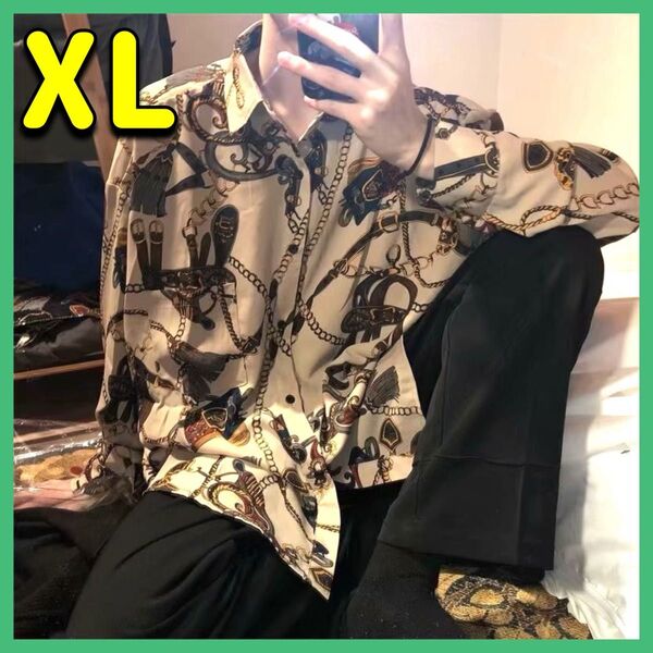 長袖 総柄シャツ モード系 XL オーバーサイズ 送料込み 新品未使用 レトロ調 ヴィンテージ調 さらテロ ユニセックス